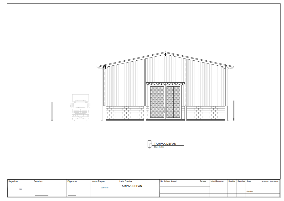 Butuh Jasa Kontraktor Gudang di Jatisampurna, Bekasi ? Konsultasi Gratis di KonstruksiTuntas.com 3 Gabar Kerja Gudang - Tampak Depan